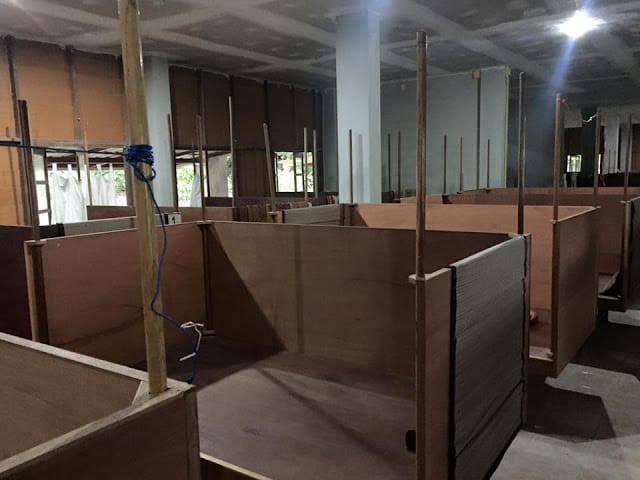 Wooden beds in the dormitory