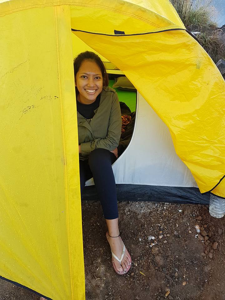 In a tent on Mount Rinjani